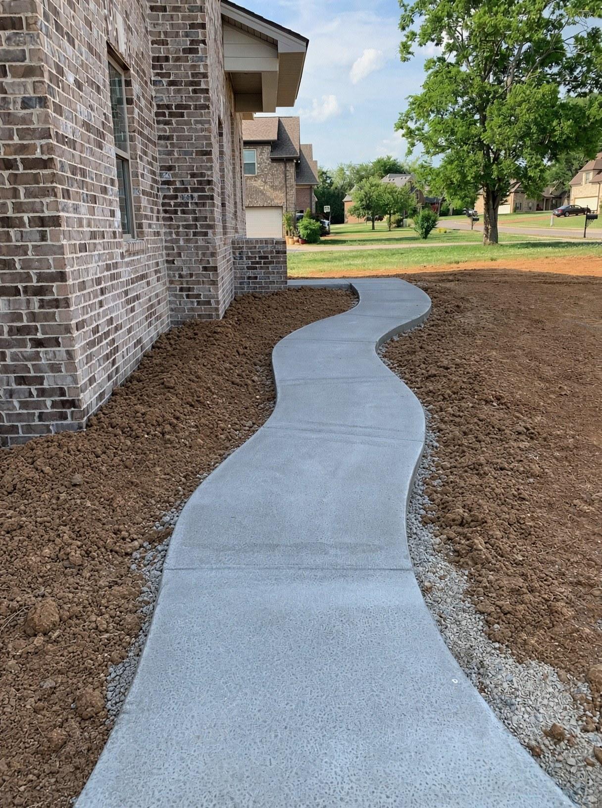 Curved concrete walkway along home — Complete Concrete TN